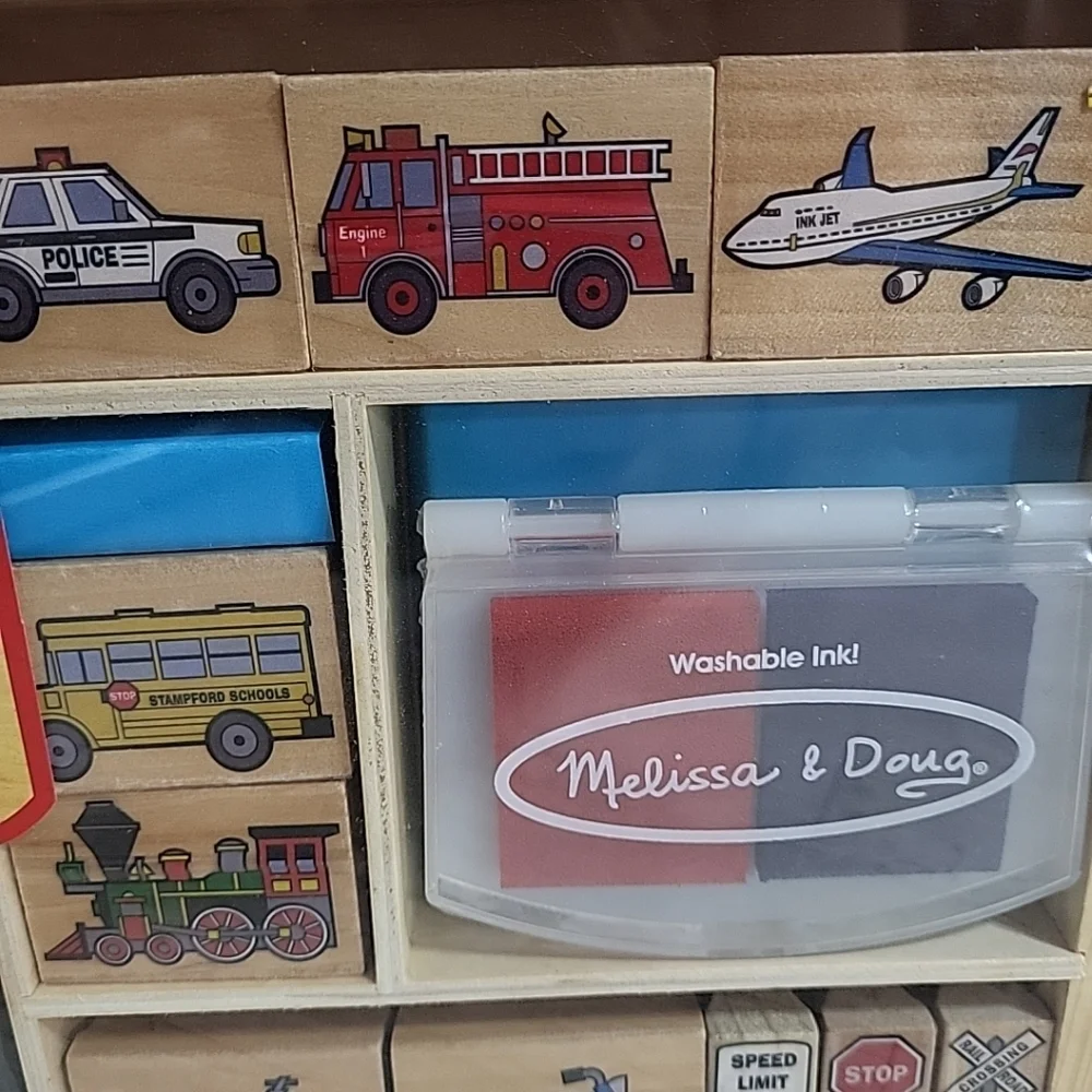 Melissa & Doug Wooden Stamp Set Vehicles #2409 NEW Sealed Washable Ink‎ Play Toy